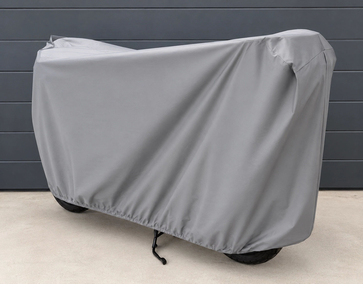 Gri Su Geçirmez Premium Motosiklet Branda 400cc Altı Motorlar Için Alttan Lastikli Motorsiklet Çadır
