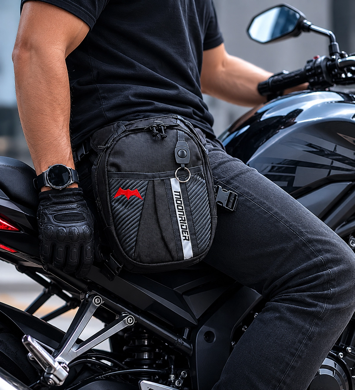 Motosiklet bacak ve bel çantası geniş hacimli ayarlanabilir kemerli unisex ithal motorcu çantası