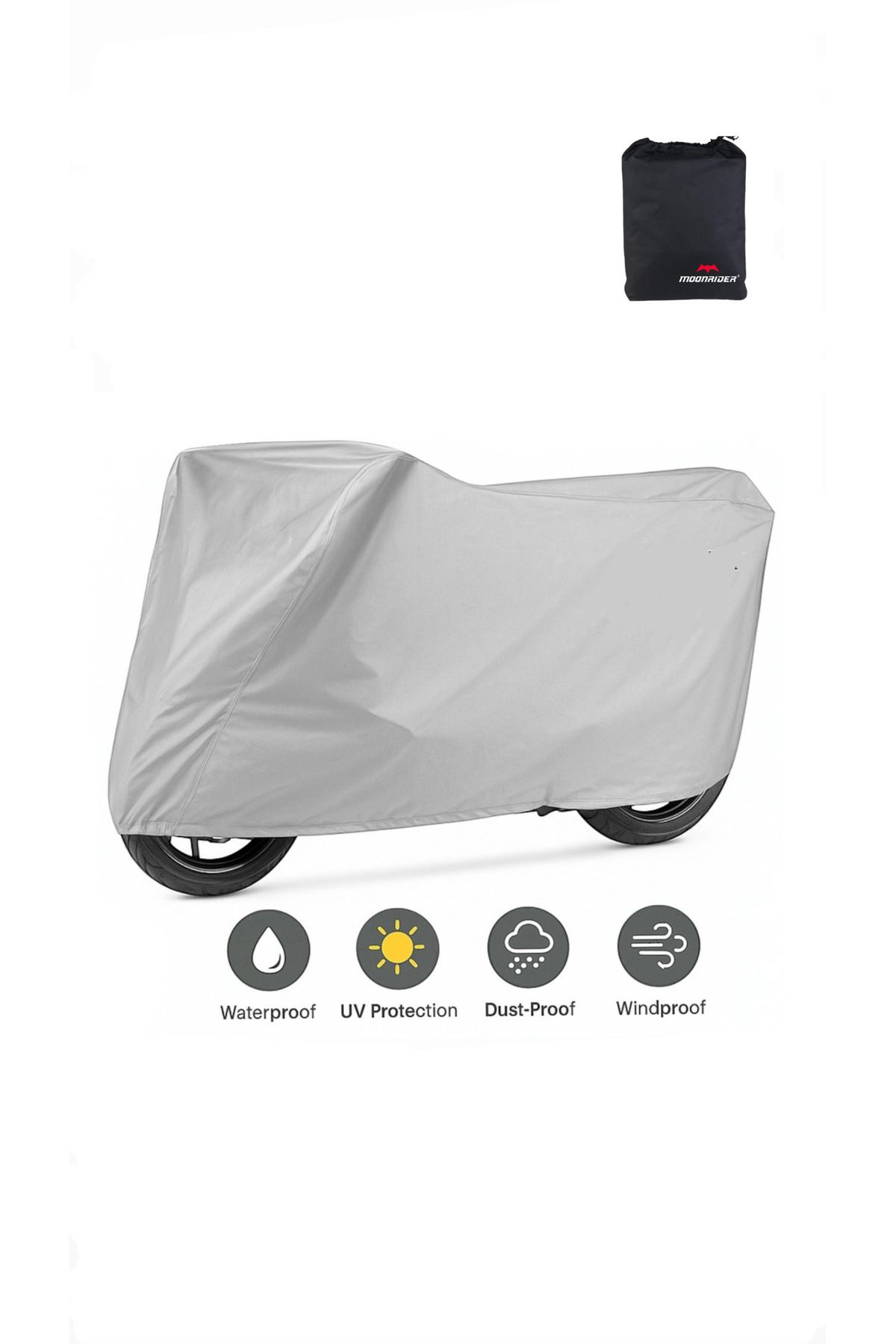 Gri Motorsiklet Çadırı Motor Brandası Su Geçirmez Topcase Uyumlu Taşıma Çantalı 250cm-150cm