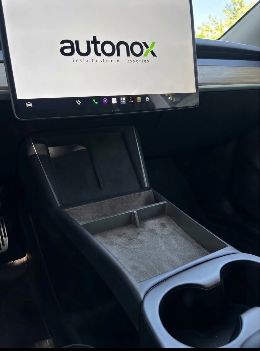 Tesla Model Y Juniper Standart Orta Konsol Organizer Yüksek Dayanıklı Plastik Kaymaz İç Yapı Alcantara İç Kaplama 3 Bölmeli Organizer