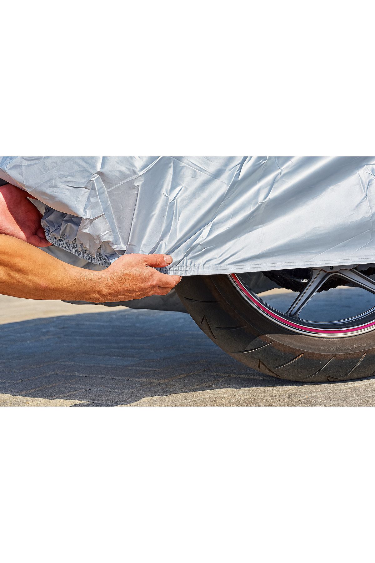 Gri Su Geçirmez Premium Motosiklet Branda 400cc Altı Motorlar Için Alttan Lastikli Motorsiklet Çadır