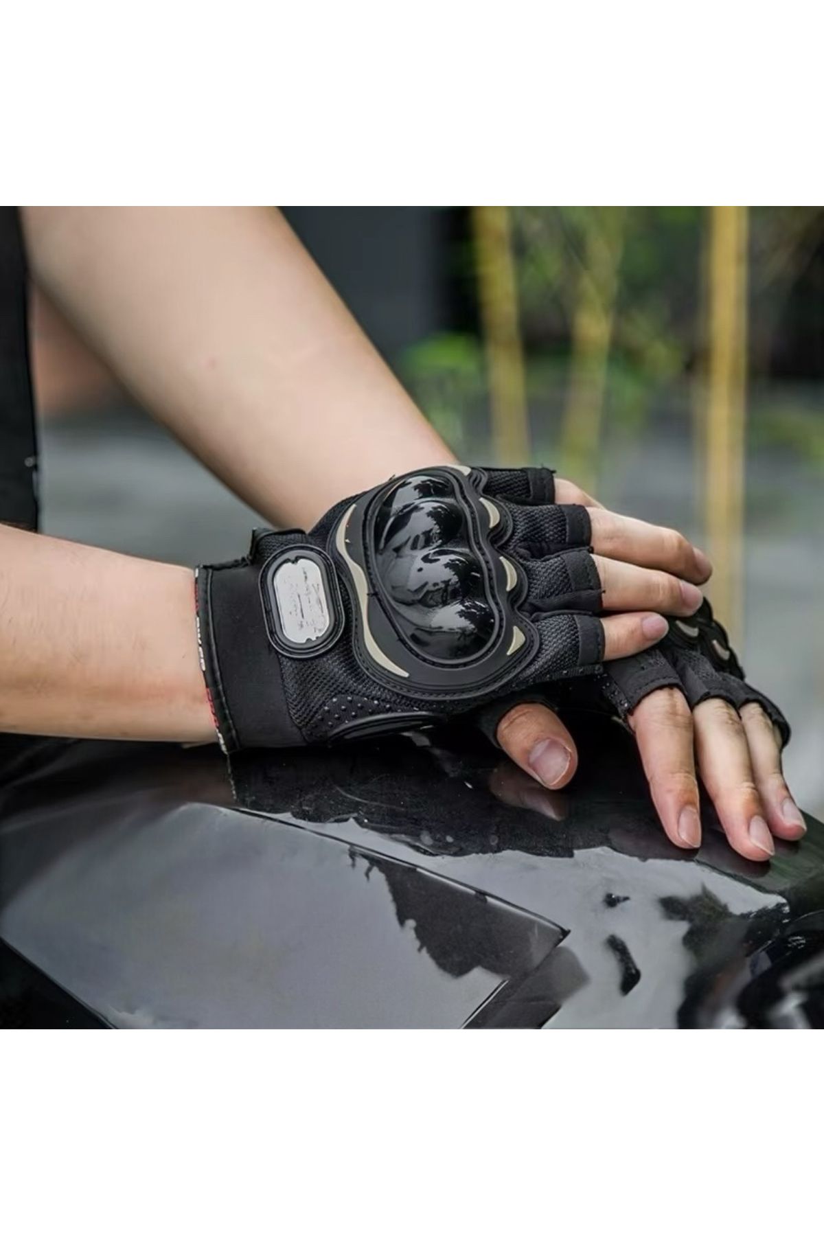 Motosiklet Eldiveni Kesik Yarım Parmak Motorcu Eldiveni Korumalı Bisiklet Motor Eldiveni Nx-10