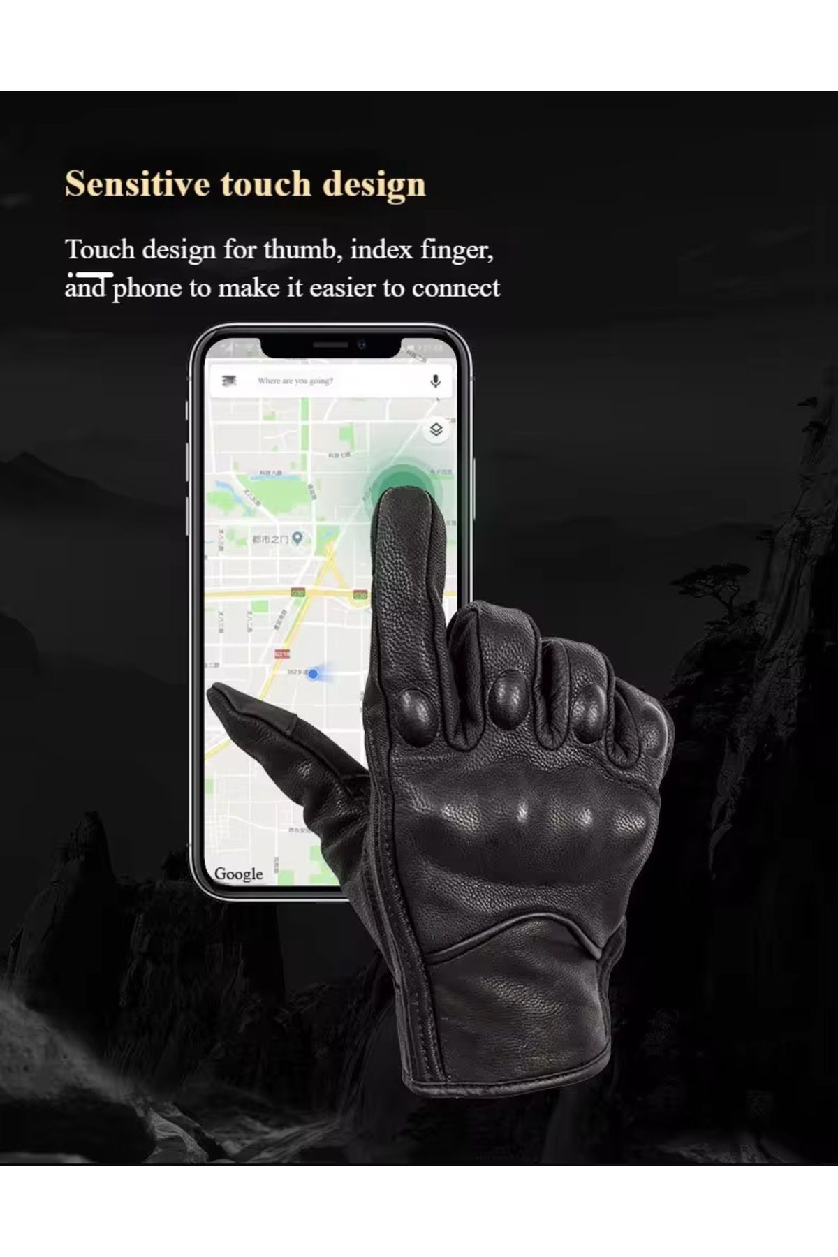 Motosiklet eldiveni %100 gerçek deri siyah touch özellik unisex korumalı motor eldiveni NX-7