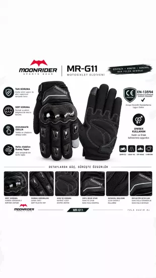 Motosiklet Eldiveni Tam Korumalı Dokunmatik 4 Mevsim Unisex En-13594 sertifikalı Premium Motorcu Eldiveni MR-G11