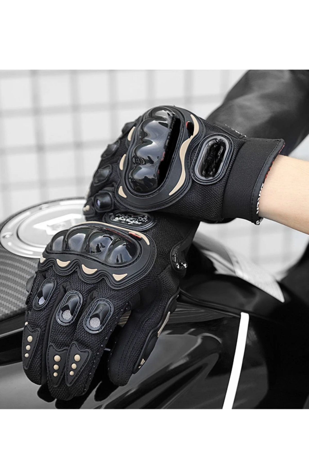 Motosiklet Eldiveni Kemik Korumalı Unisex Motorsiklet Bisiklet Eldiveni Siyah Motor Eldiven Uzun